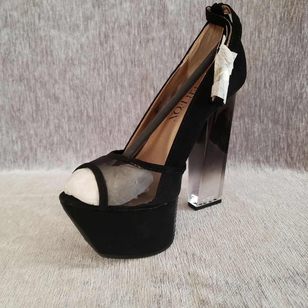 Paper fox Ariella Black Ombre Clear Heel Mesh Sz7